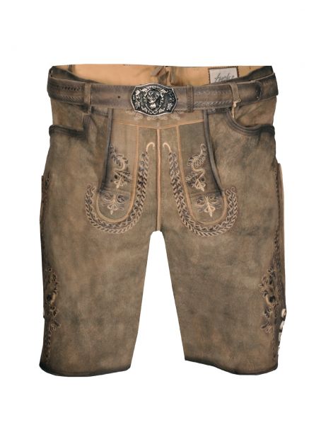 Lederhose kurz FU-84 antik stein braun mit Gürtel Fuchs