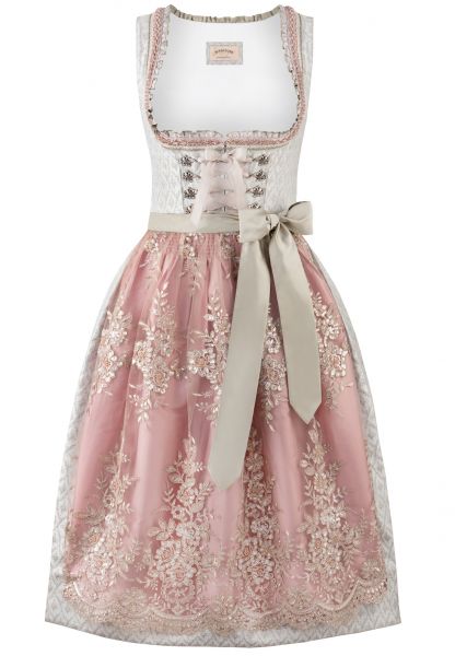 B-Ware / 2. Wahl - Dirndl midi 70 cm Amelie hellgrau rose rosa Stockerpoint