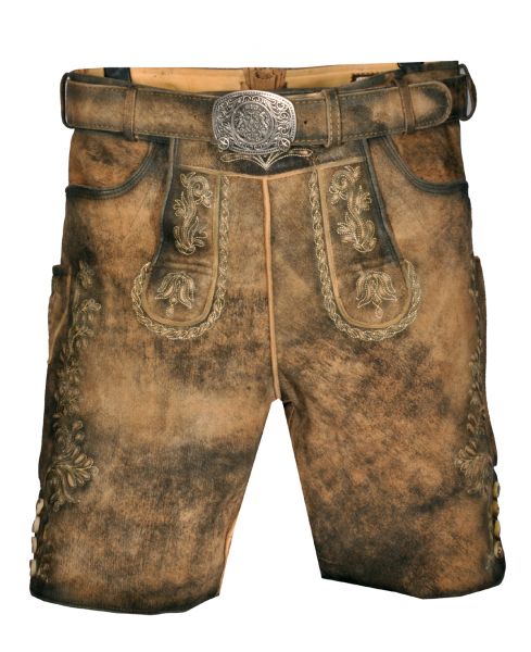 Lederhose kurz FU-83 hellbraun rustik mit Gürtel Fuchs