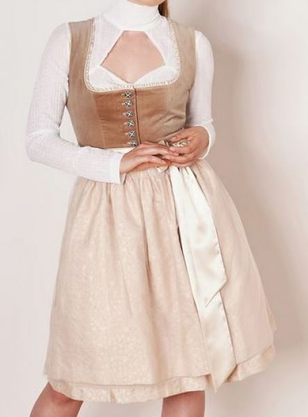 B-Ware / 2. Wahl - Dirndl midi 60cm Klara beige braun mit Schürze Krüger