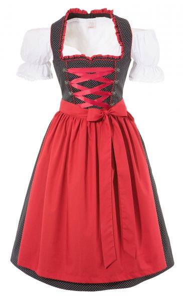 Dirndl Set 3tl.g midi 60cm Salmanskirchen schwarz rot Trachtenset 3-tlg. Naber Collection