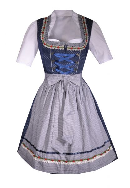 Dirndl mini 55cm Pirket blau Trachtenset 3-tlg